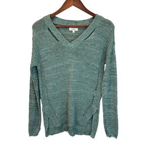 MUDD Y2K V-Neck Cut Out Open Knit Women's Sweater Green Size Small